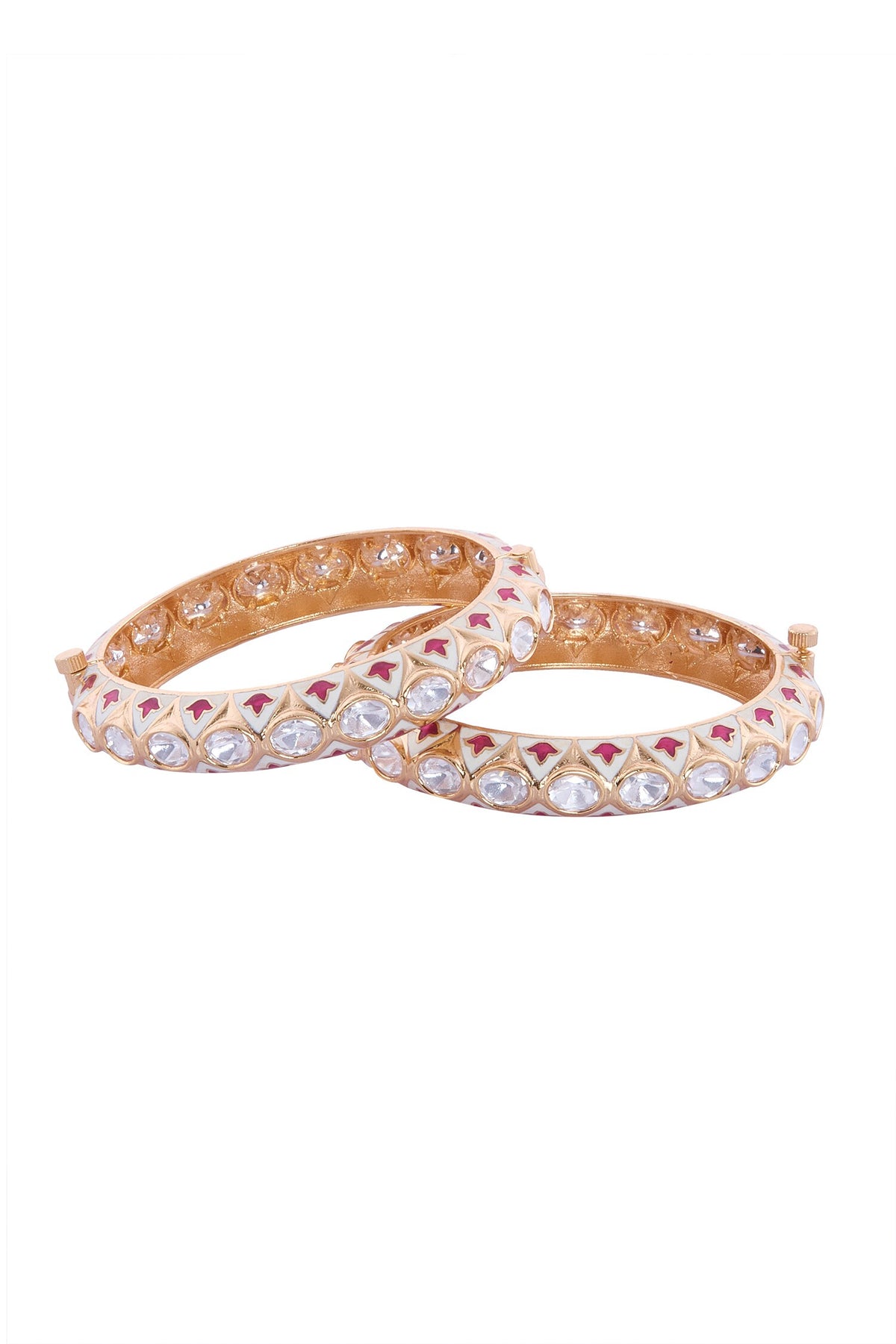Cream & Red Stone Embellished Bangles Set 