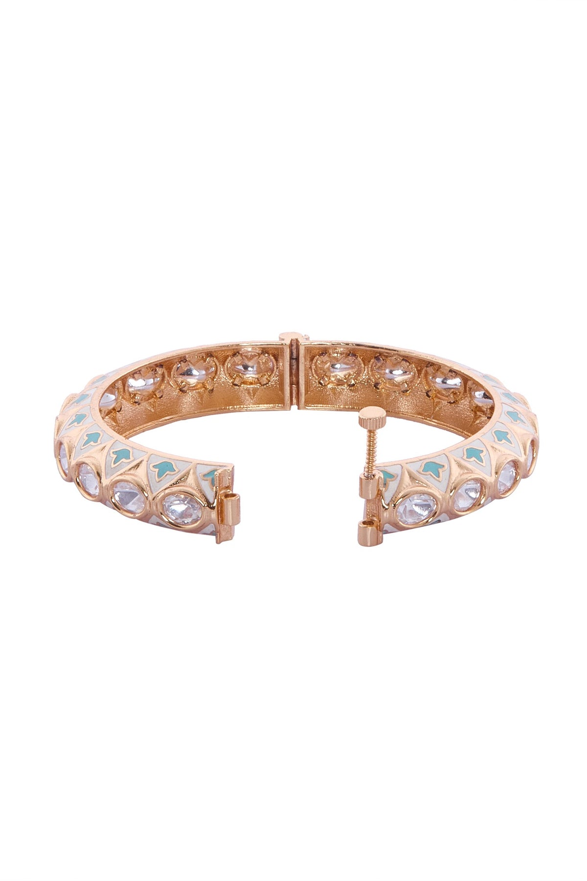 Cream & Mint Stone Embellished Bangles Set 