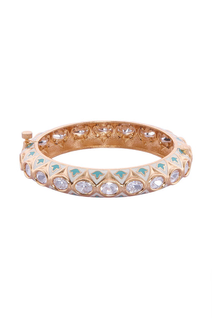 Cream & Mint Stone Embellished Bangles Set 