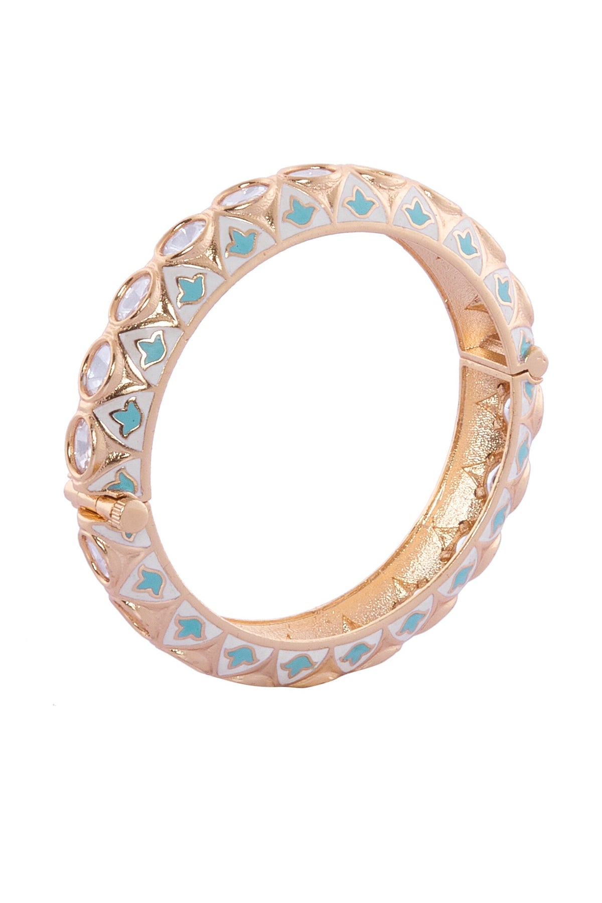 Cream & Mint Stone Embellished Bangles Set 