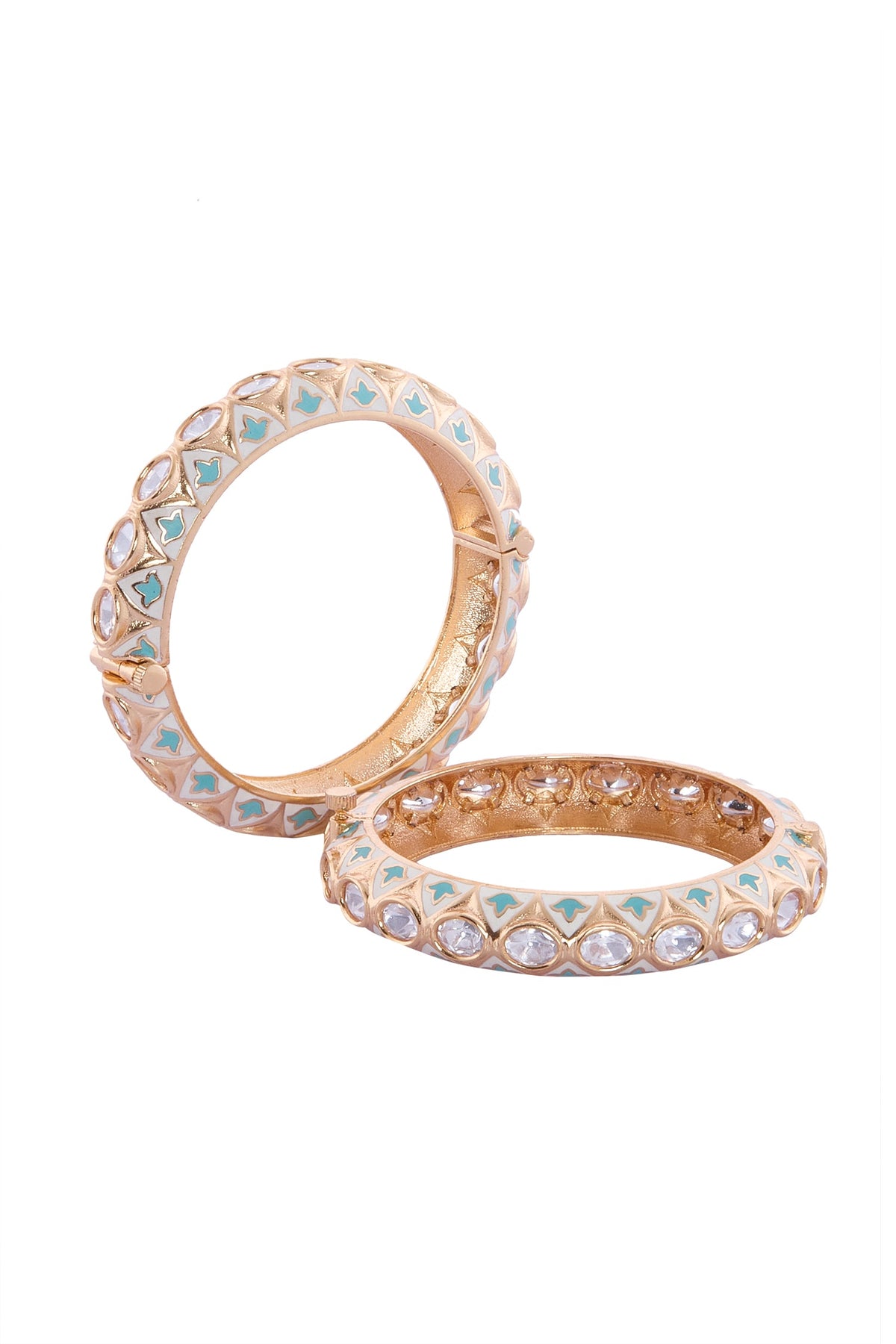 Cream & Mint Stone Embellished Bangles Set 