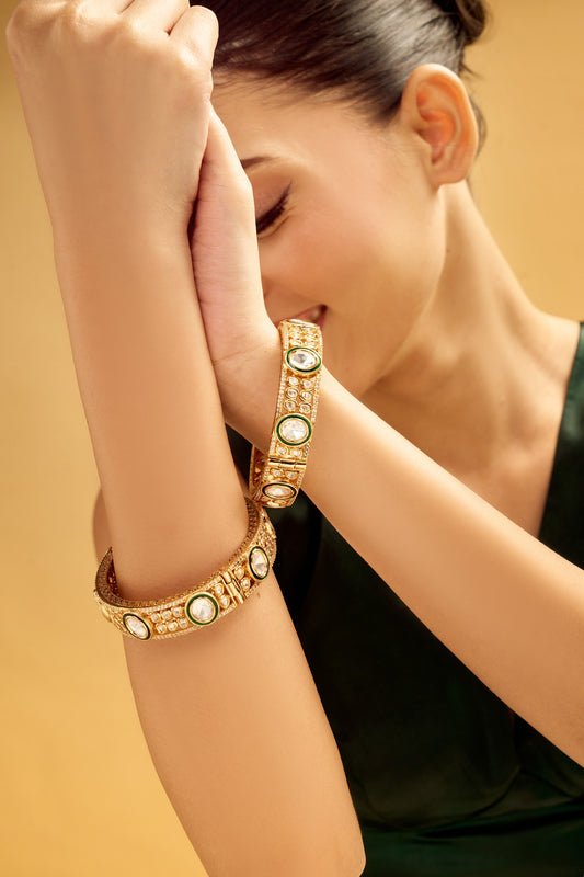 Gold & White Stone Embellished Bangles 