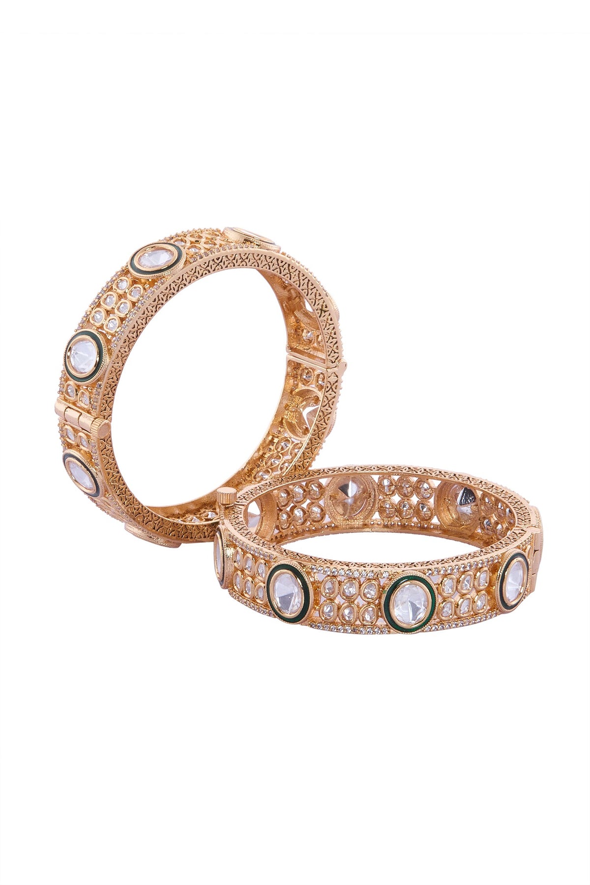 Gold & White Stone Embellished Bangles 