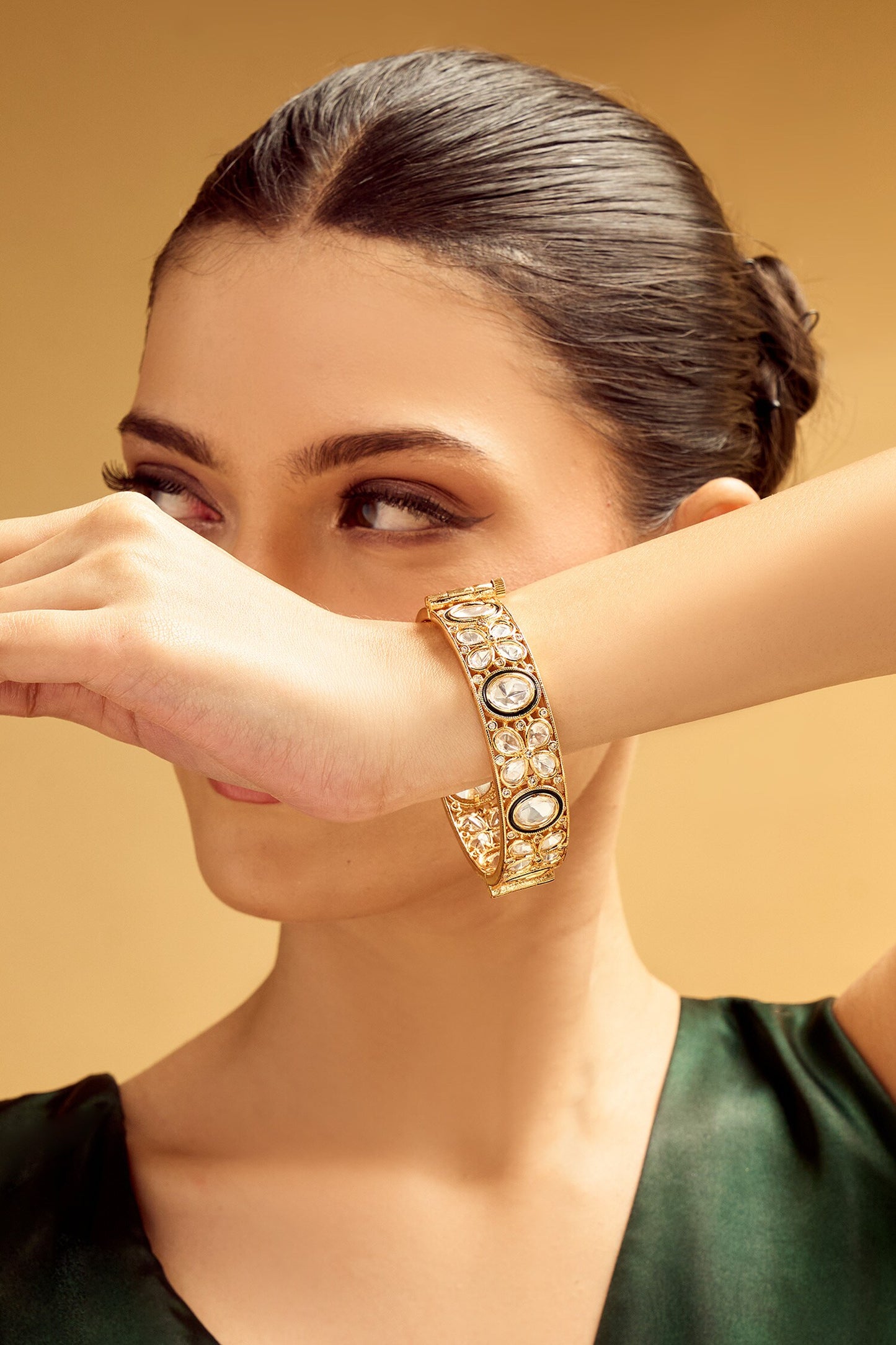 Gold & White Stone Studded Bangles 