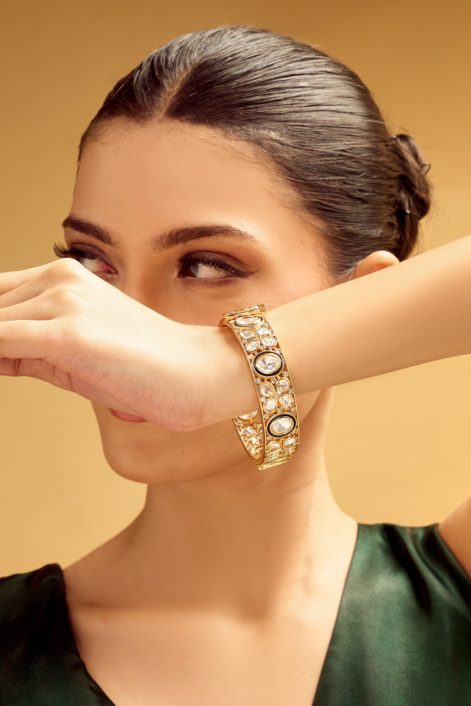 Gold & White Stone Studded Bangles 