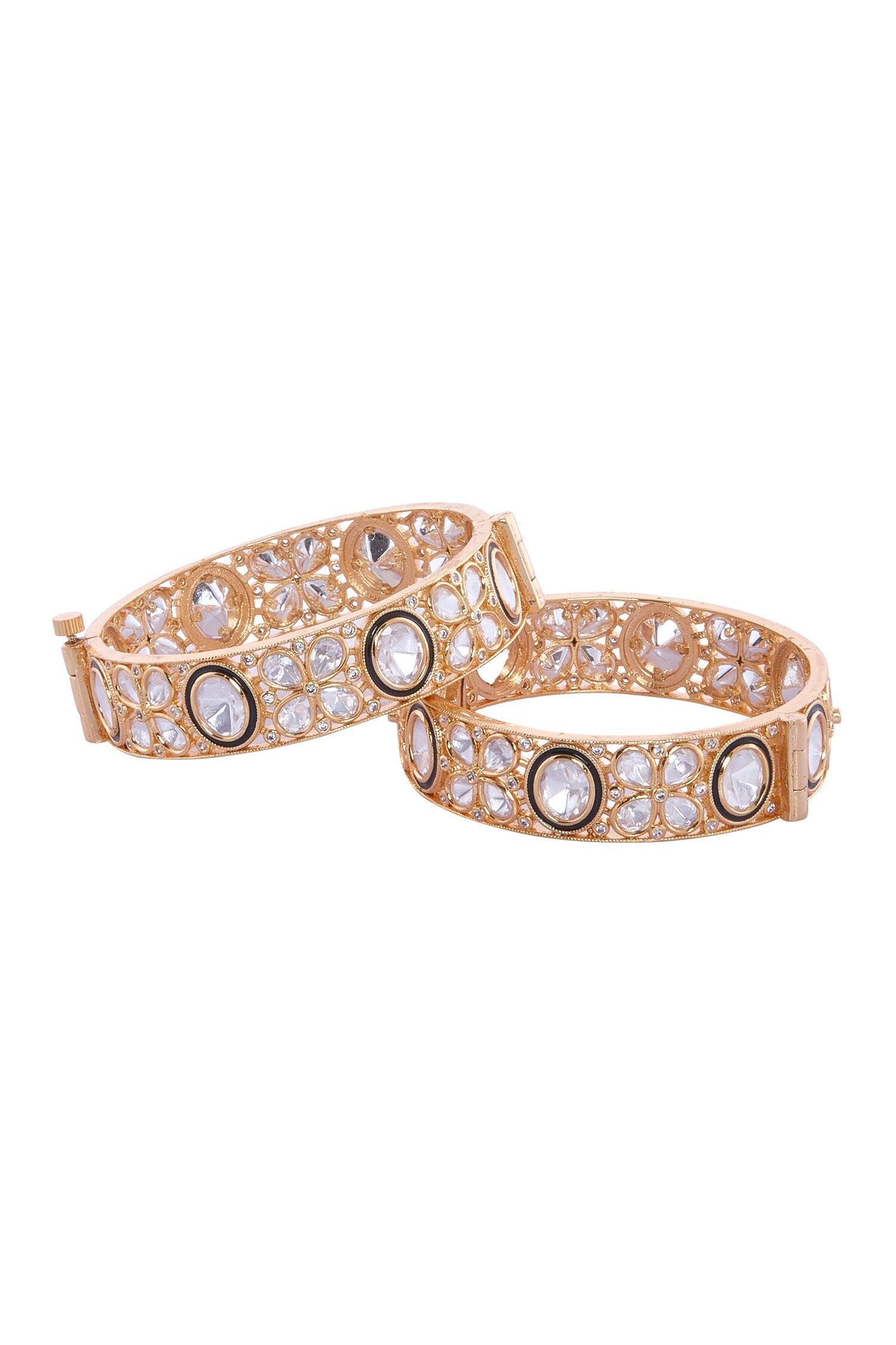 Gold & White Stone Studded Bangles 