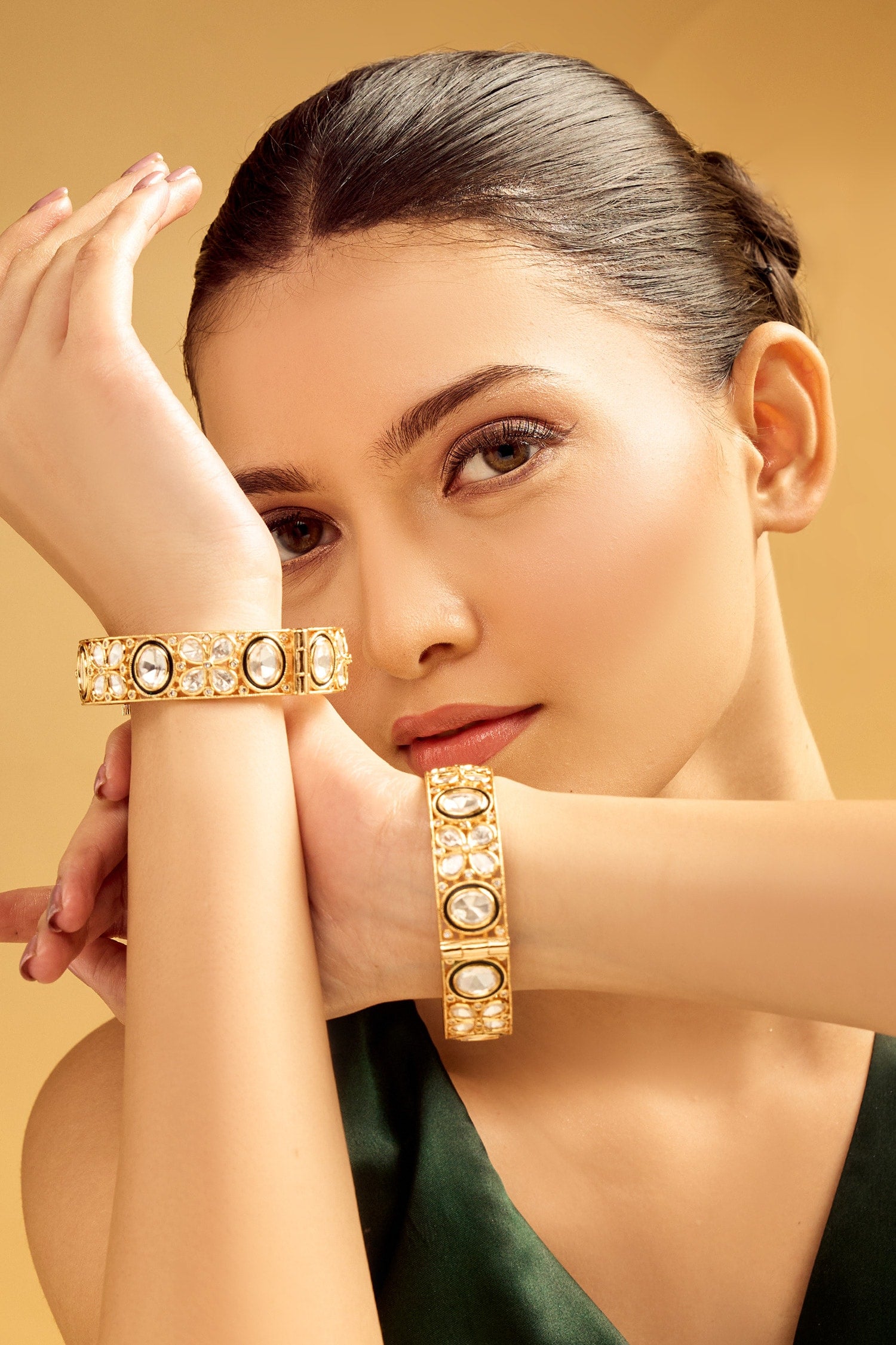 Gold & White Stone Studded Bangles 