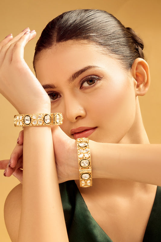 Gold & White Stone Studded Bangles 