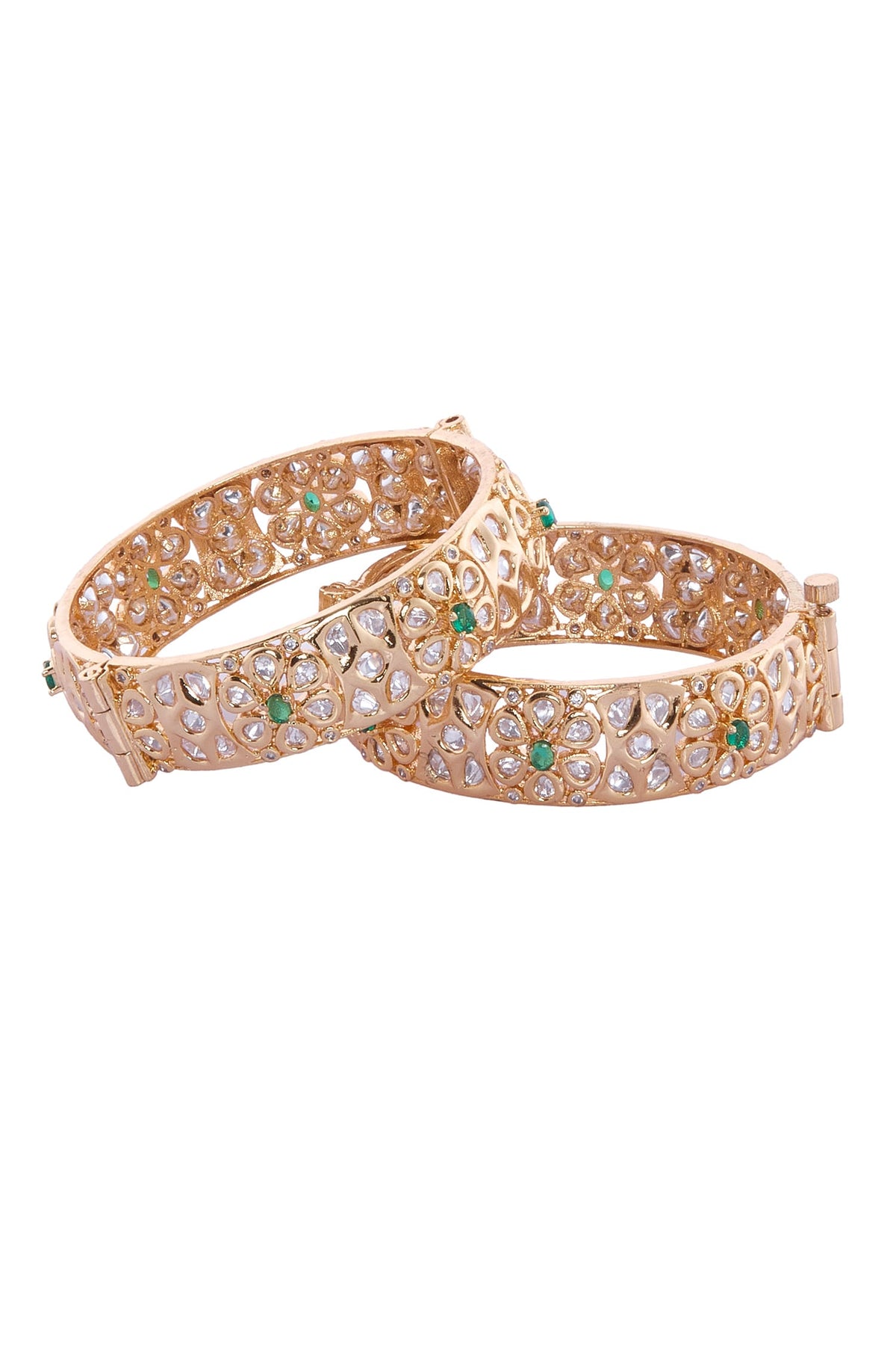 Gold & Green Embellished Bangle Set 
