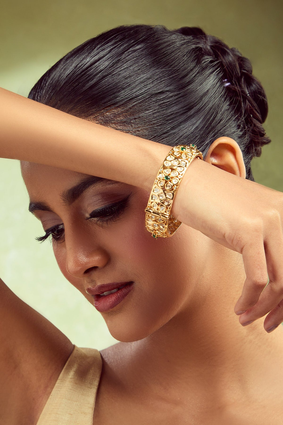 Gold & Green Embellished Bangle Set 