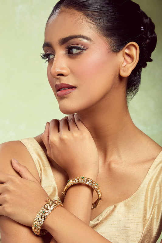Gold & Green Embellished Bangle Set 