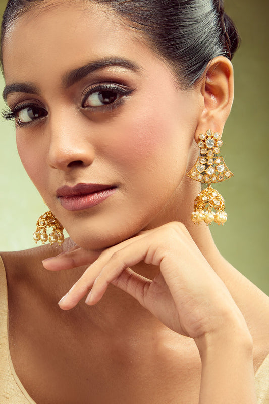 Brass Dangler Earrings With Pearl Accents 