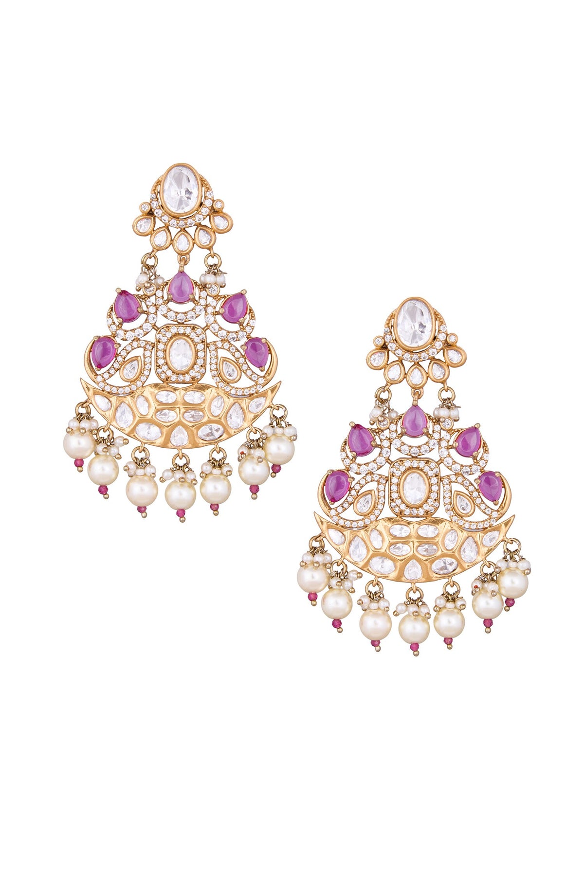 Ruby Stone Embellished Dangler Earrings 
