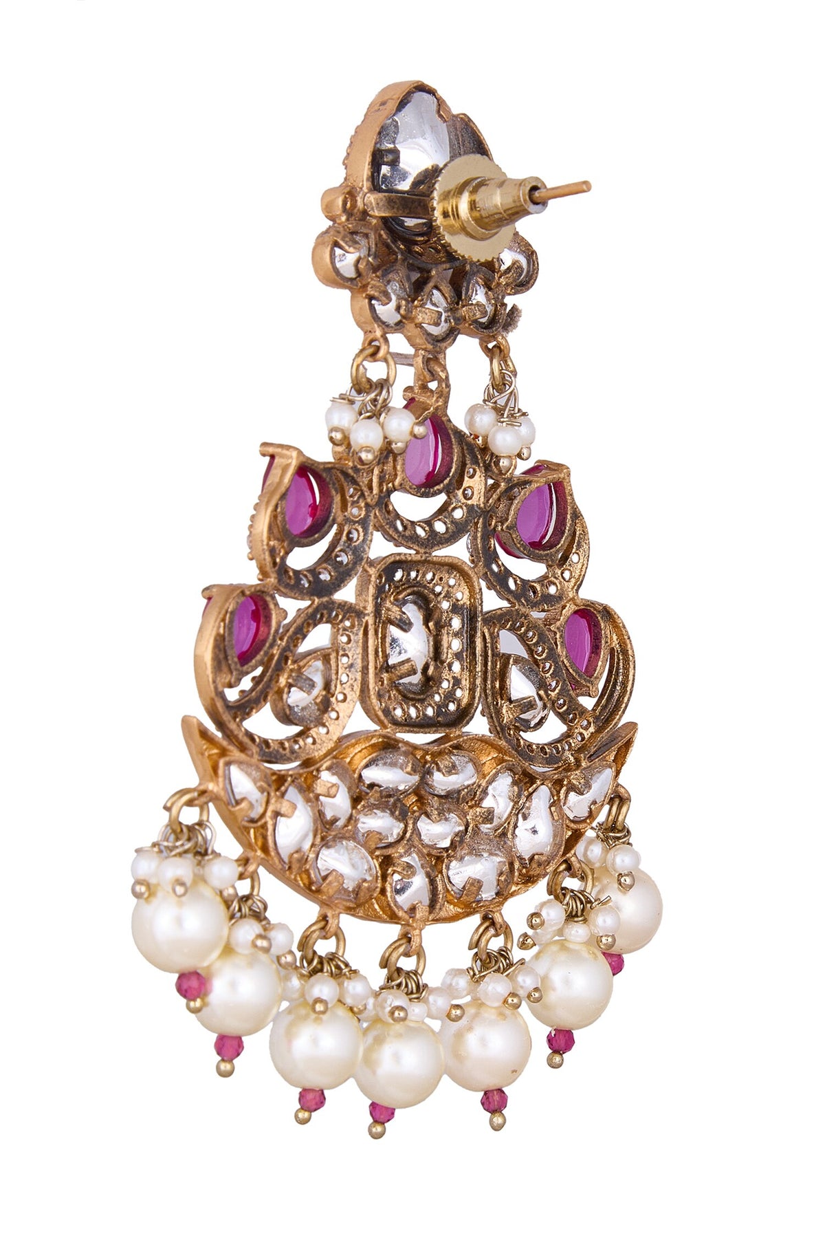 Ruby Stone Embellished Dangler Earrings 