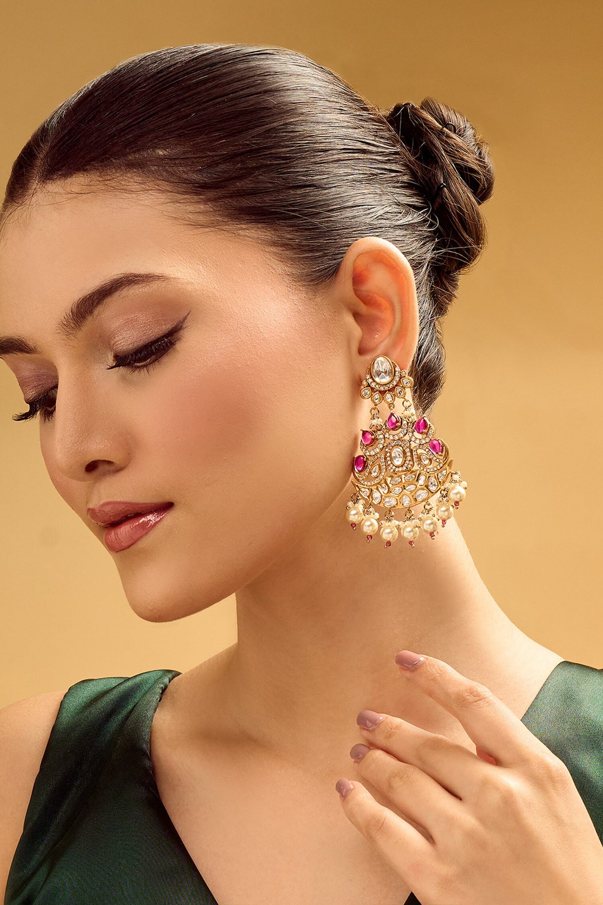 Ruby Stone Embellished Dangler Earrings 