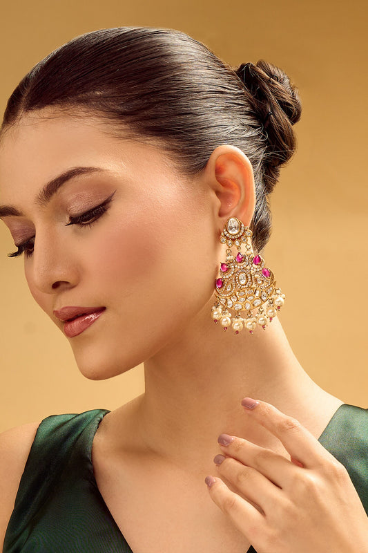 Ruby Stone Embellished Dangler Earrings 