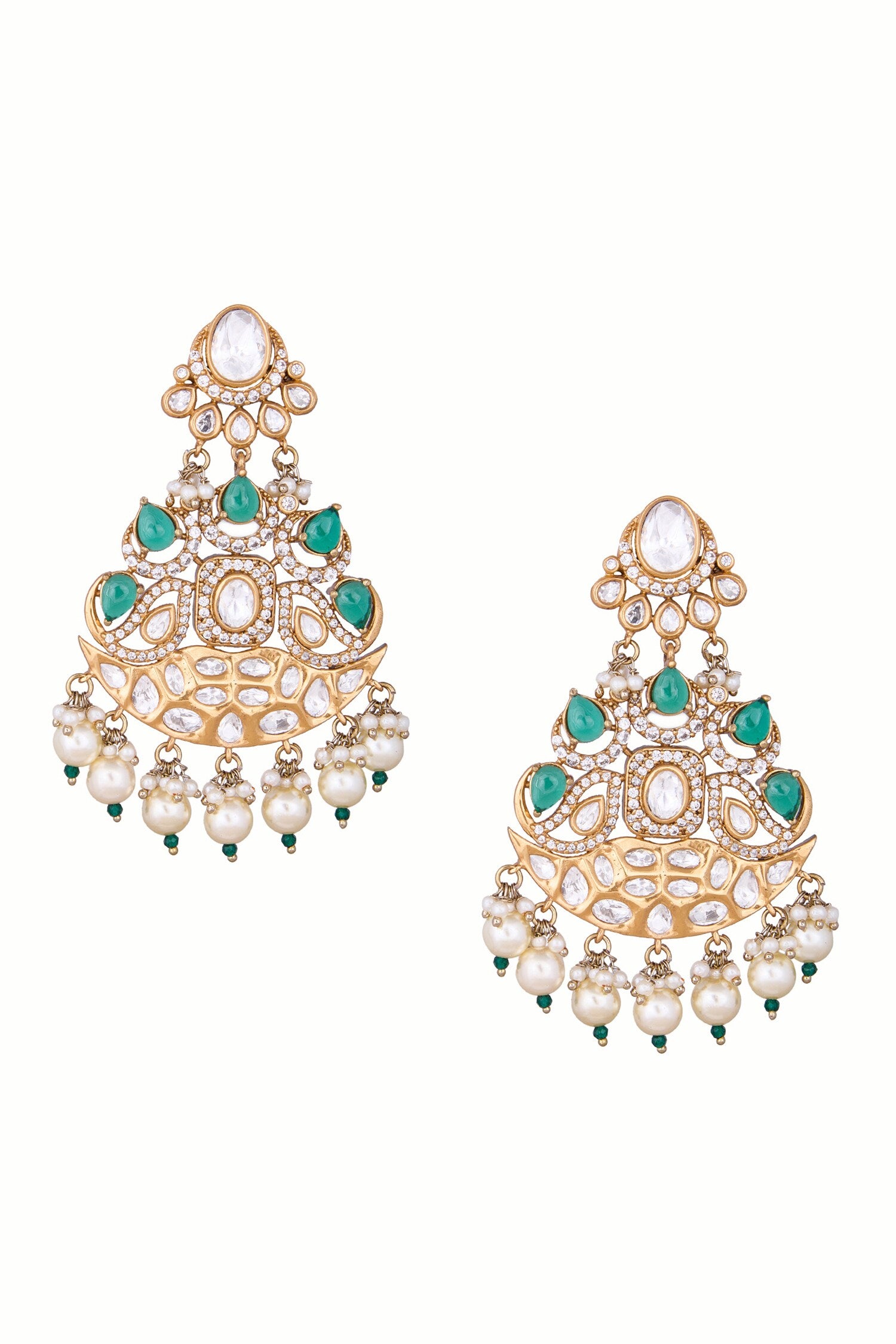 Green Pearl Embellished Dangler Earrings 
