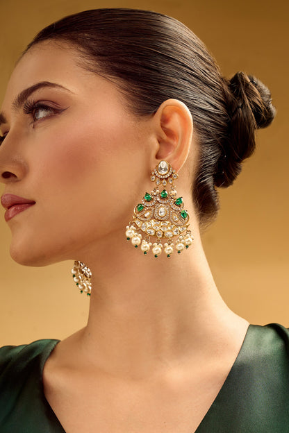 Green Pearl Embellished Dangler Earrings 