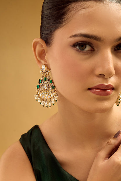Green Pearl Embellished Dangler Earrings 