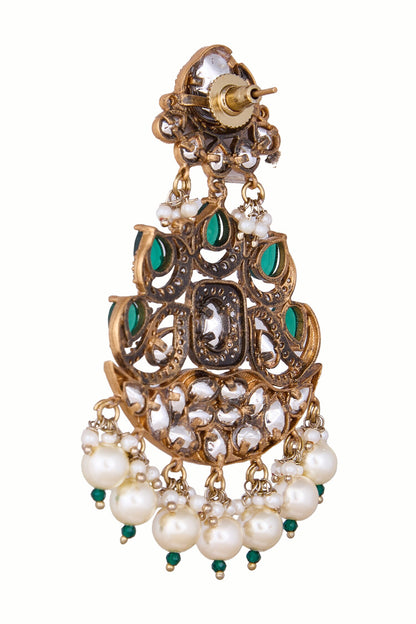 Green Pearl Embellished Dangler Earrings 