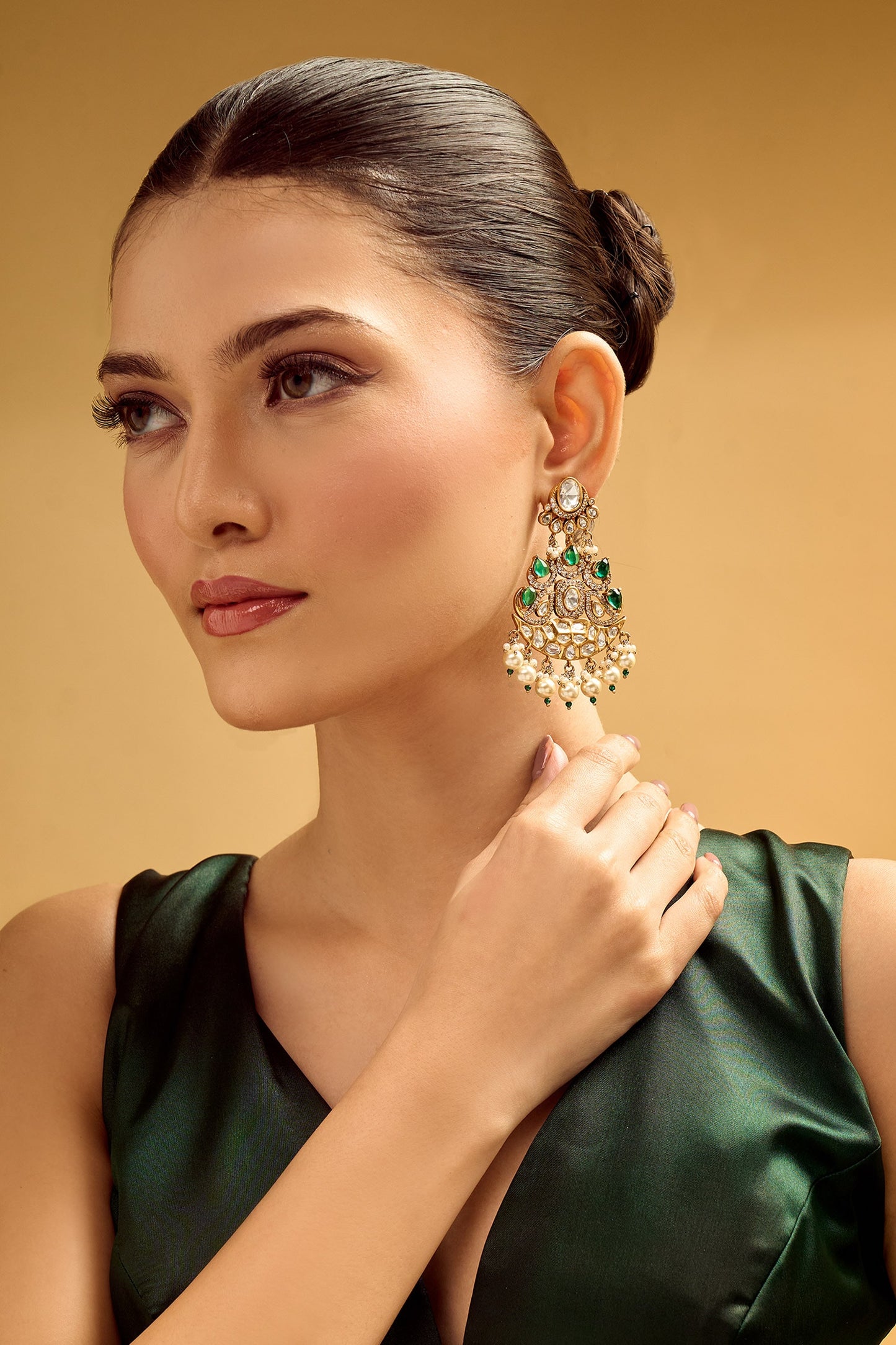 Green Pearl Embellished Dangler Earrings 