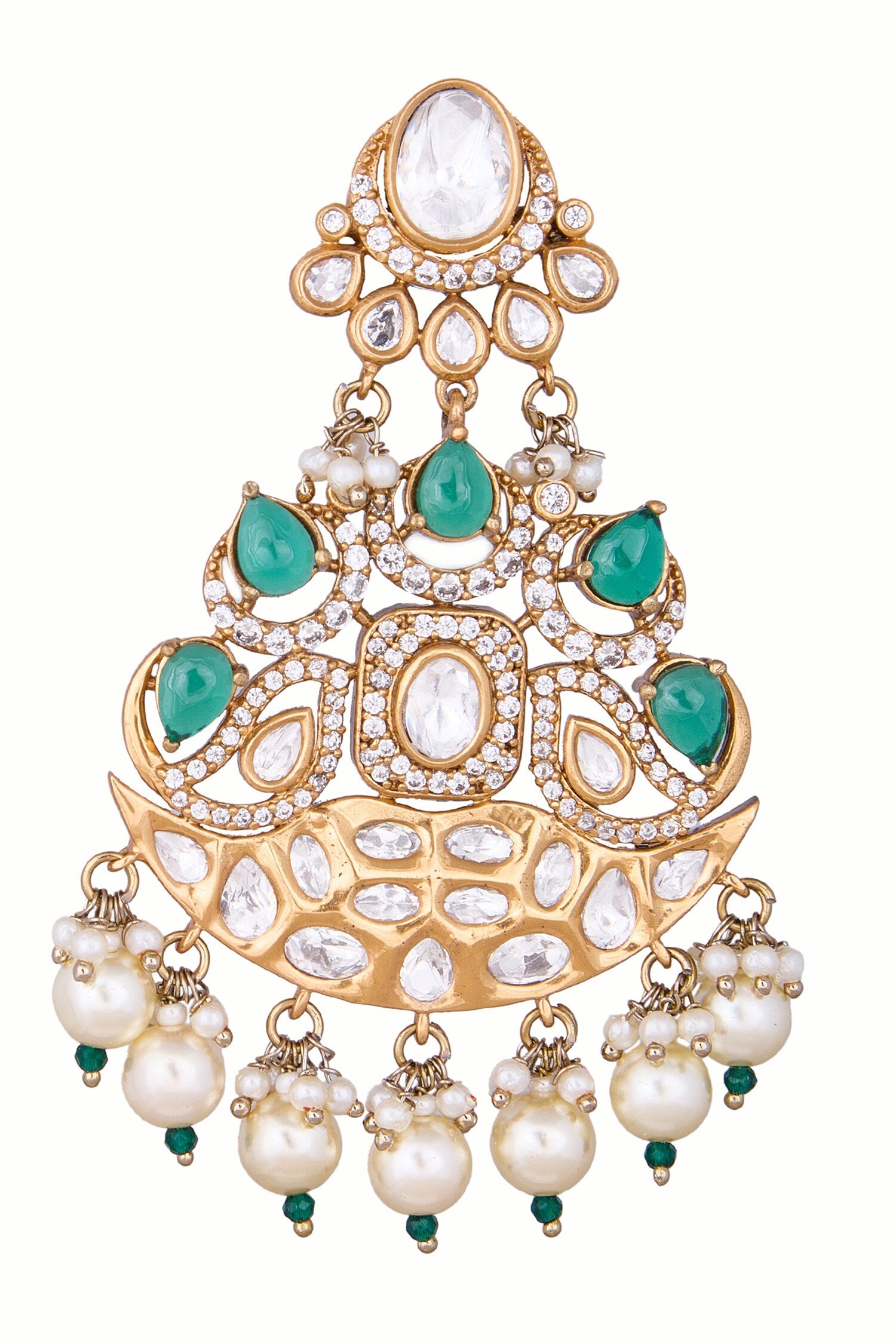 Green Pearl Embellished Dangler Earrings 