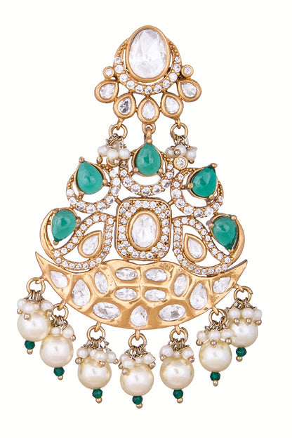 Green Pearl Embellished Dangler Earrings 