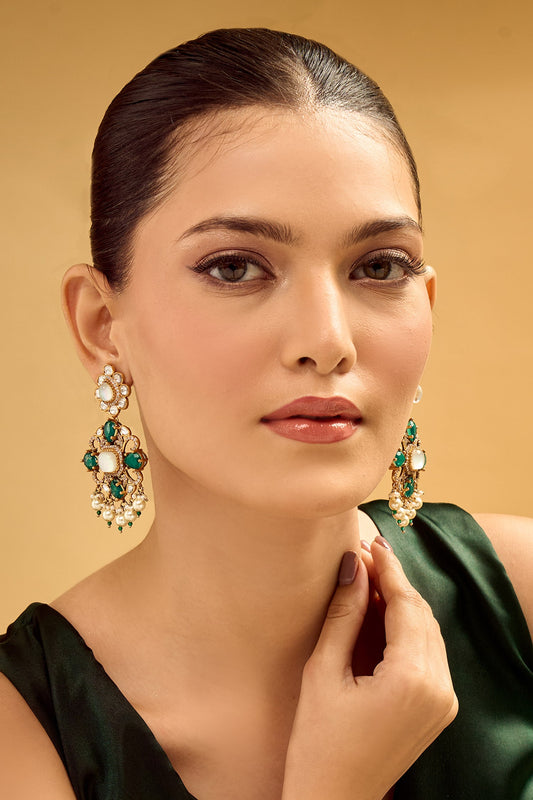 Gold & Green Dangler Earrings 