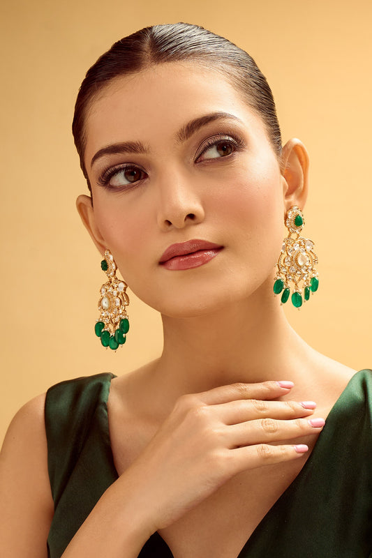 White & Green Dangler Earrings 