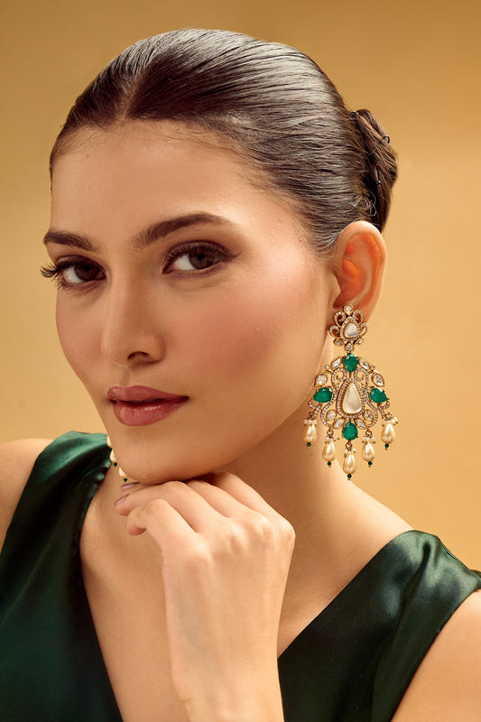 Green & White Dangler Earrings 