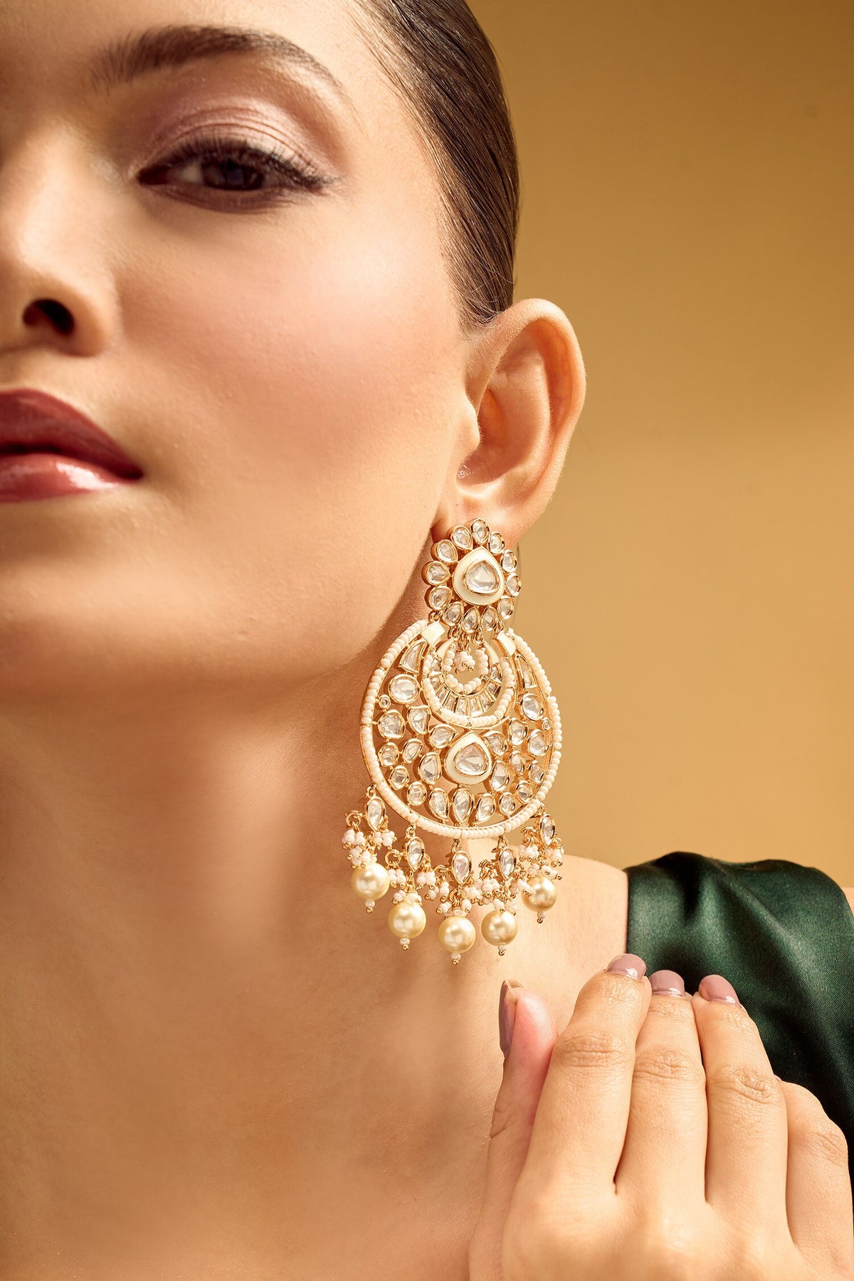 Golden White Pearl Danglers 
