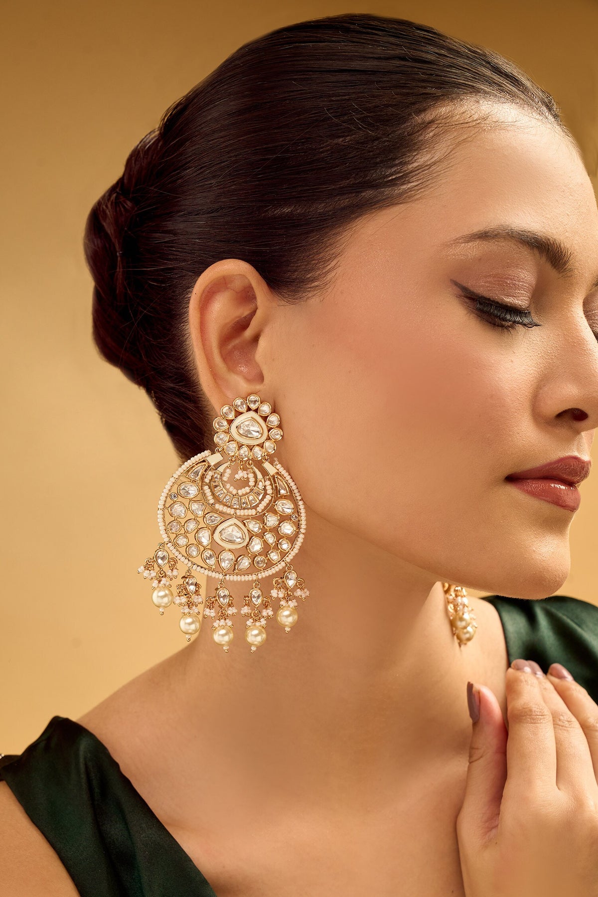 Golden White Pearl Danglers 