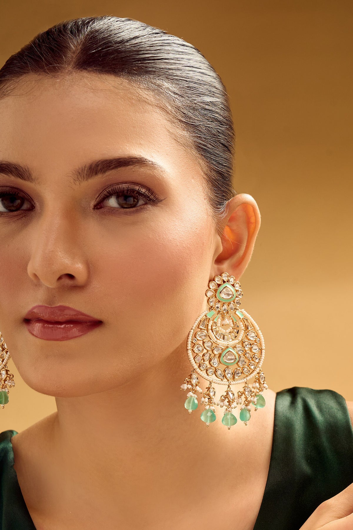 Golden Aqua Dangler Earrings 