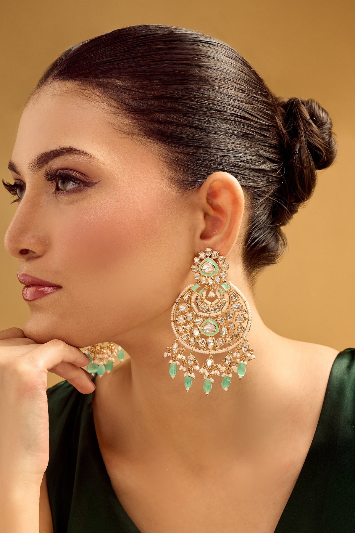 Golden Aqua Dangler Earrings 