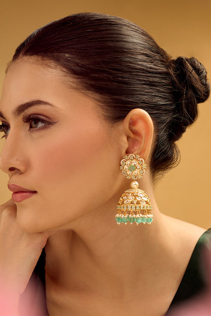 Golden Aqua Jhumka Earrings 