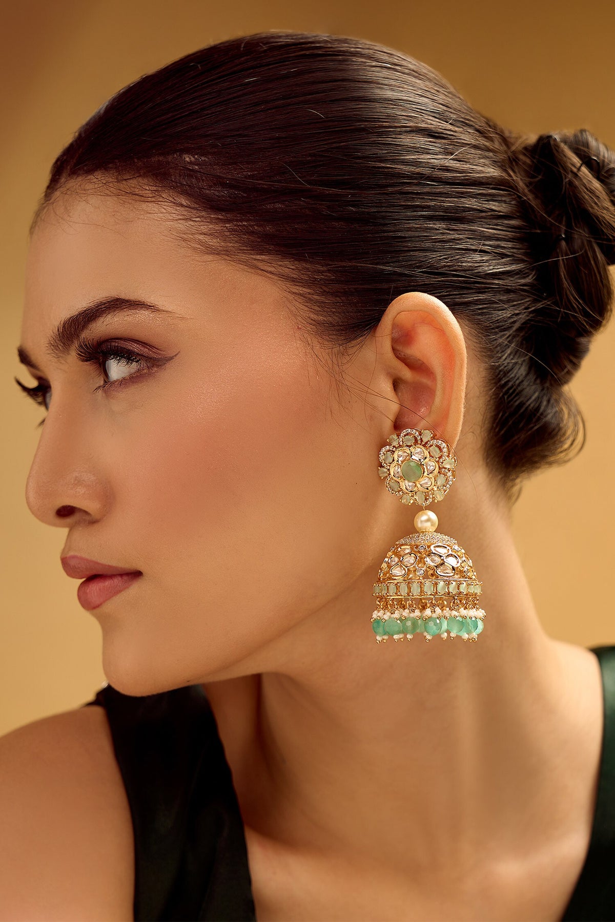Golden Aqua Jhumka Earrings 