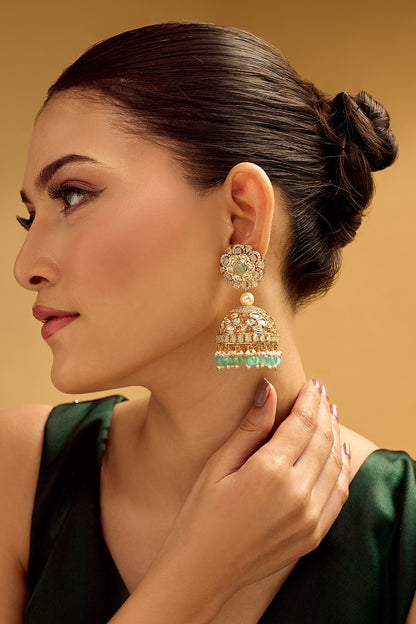 Golden Aqua Jhumka Earrings 