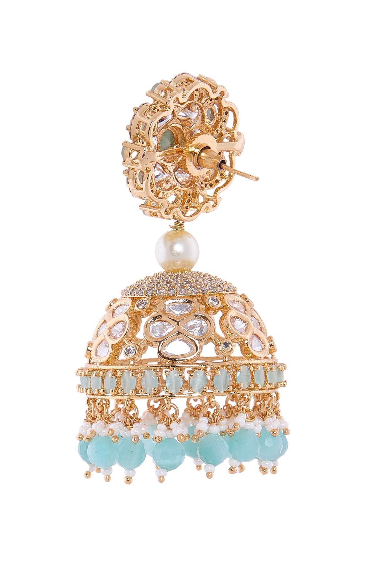 Golden Aqua Jhumka Earrings 