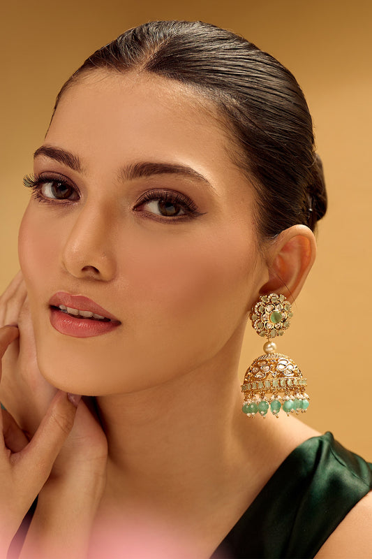 Golden Aqua Jhumka Earrings 