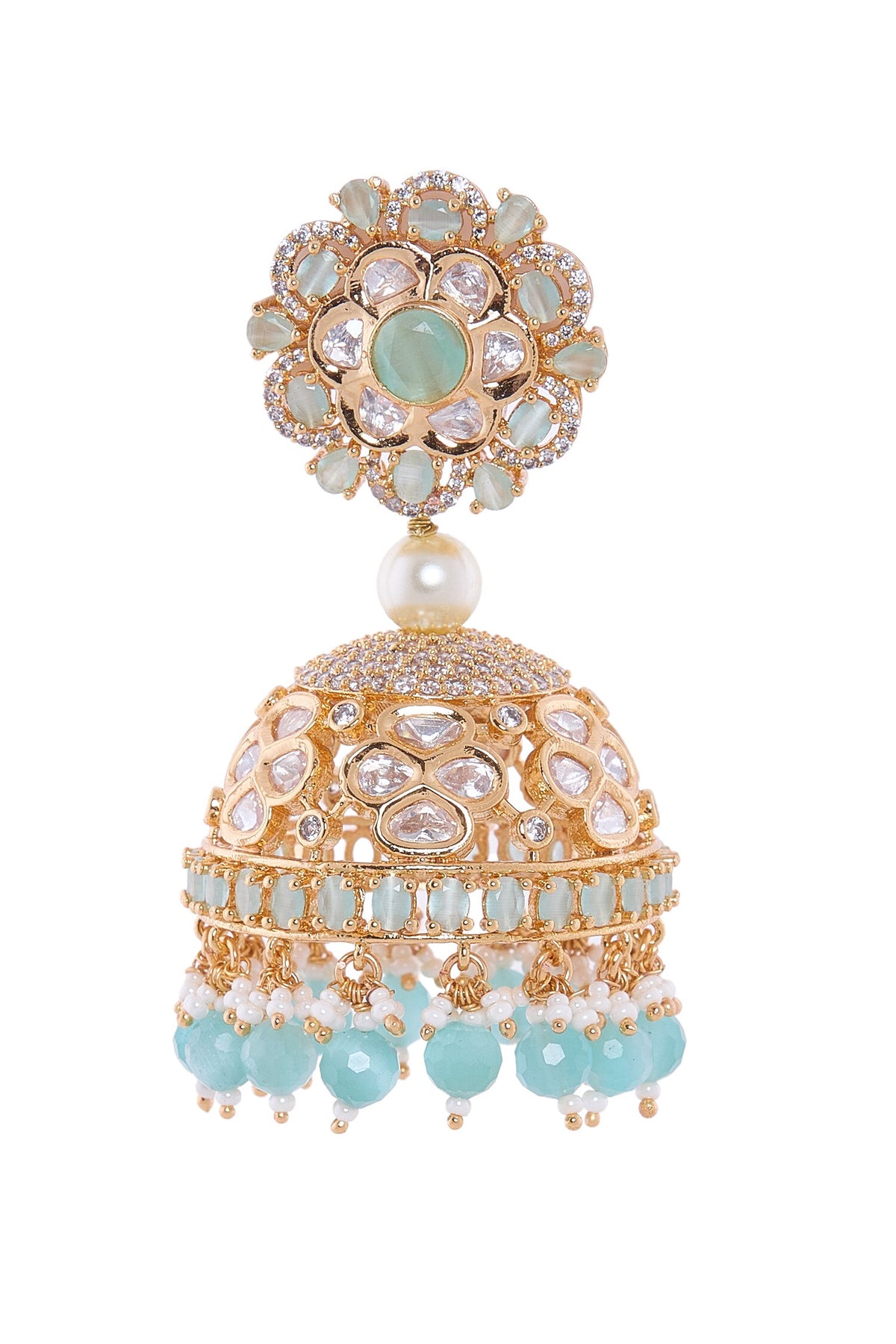 Golden Aqua Jhumka Earrings 