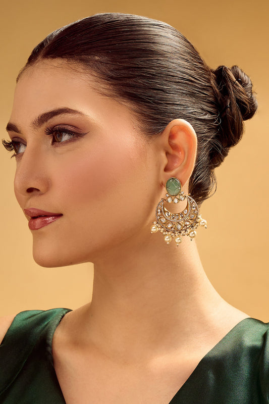 Chandbali Earrings with Pearl Drops 