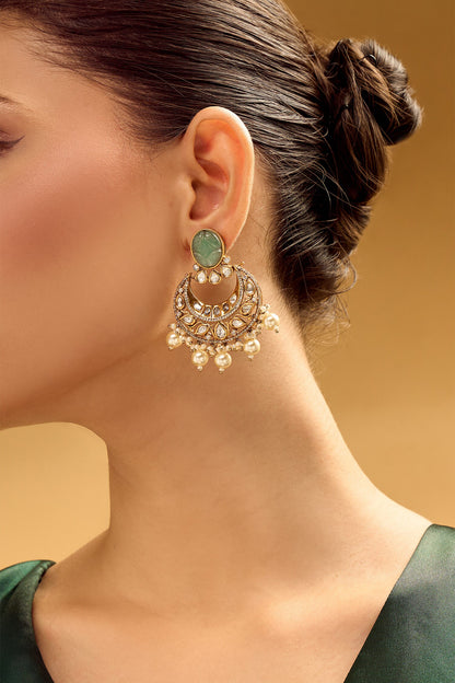 Chandbali Earrings with Pearl Drops 