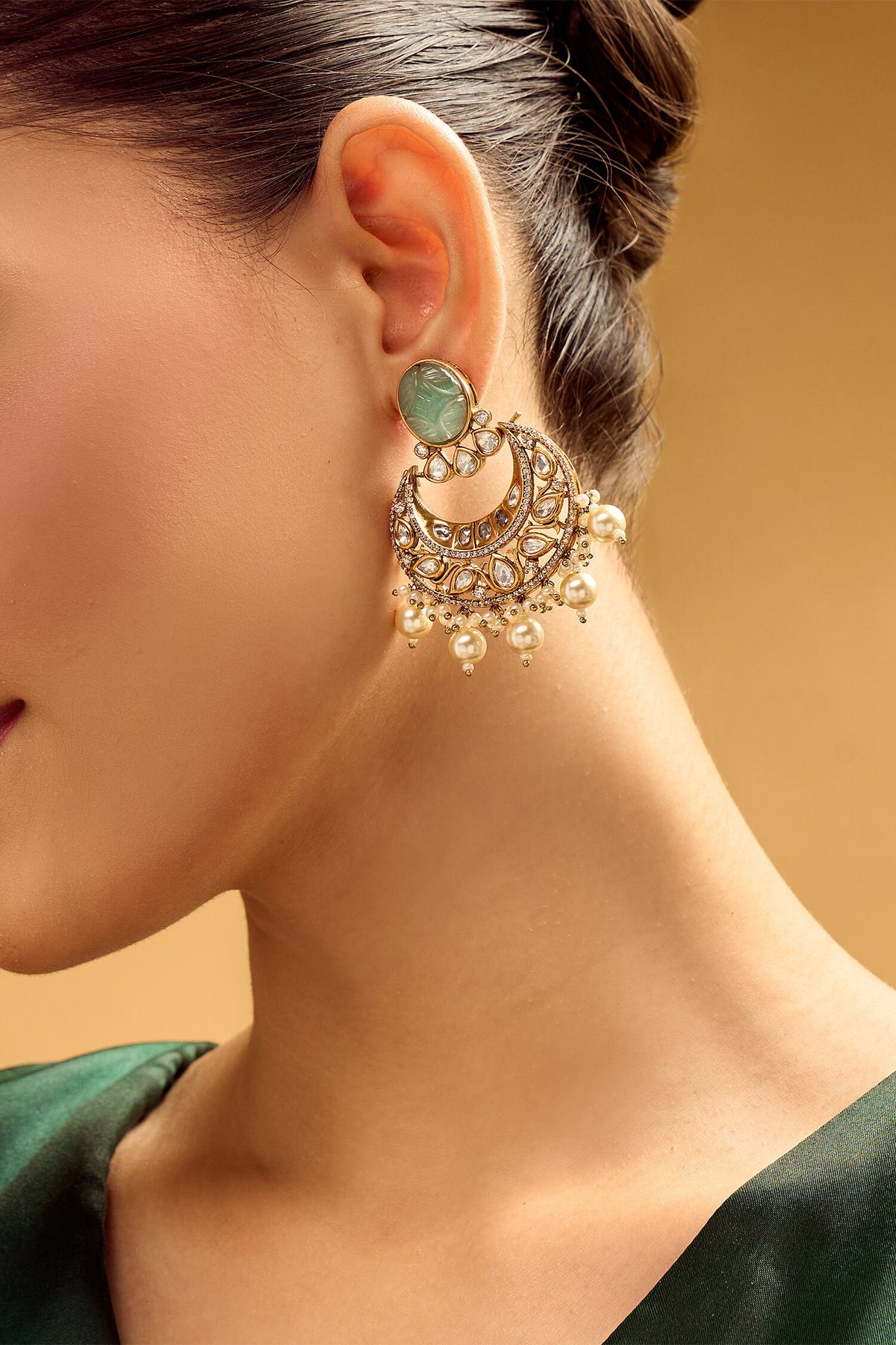 Chandbali Earrings with Pearl Drops 