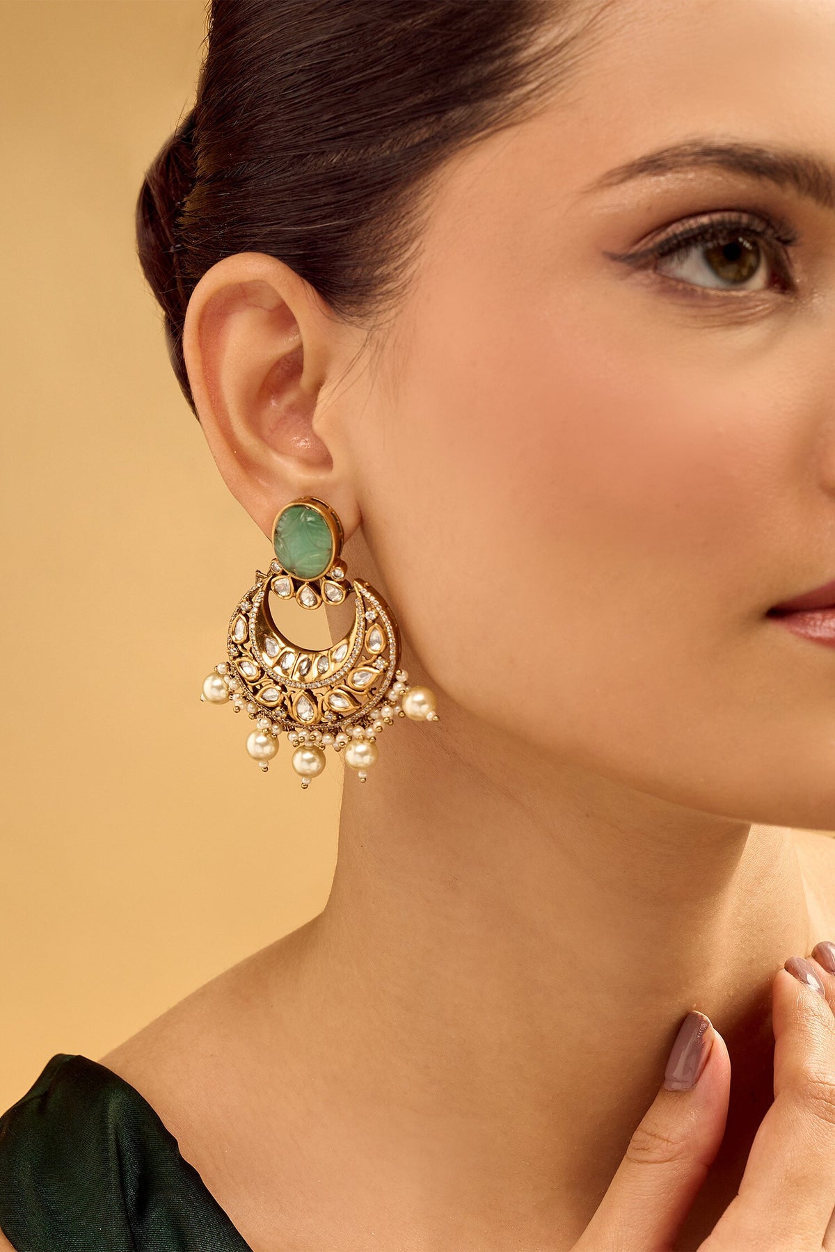 Chandbali Earrings with Pearl Drops 