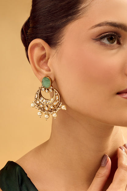 Chandbali Earrings with Pearl Drops 