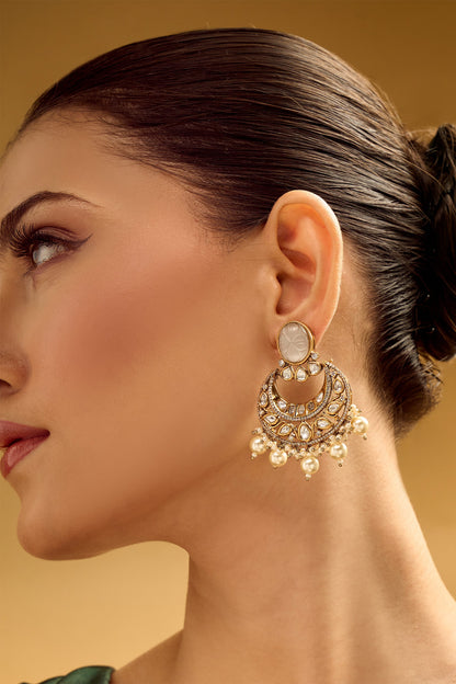 Gold & White Chandbali Earrings 