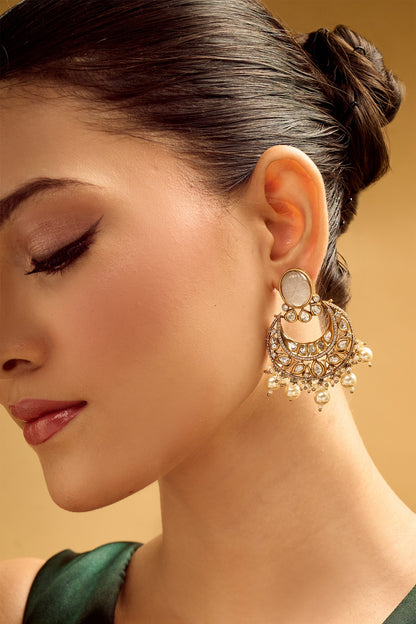 Gold & White Chandbali Earrings 