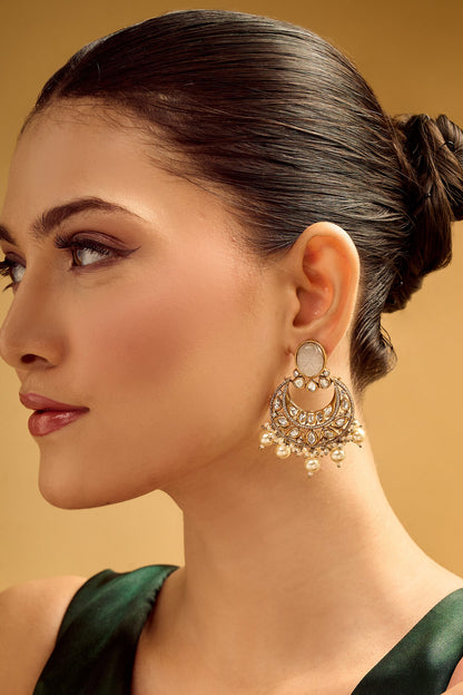Gold & White Chandbali Earrings 