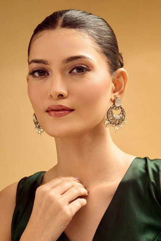 Gold & White Chandbali Earrings 