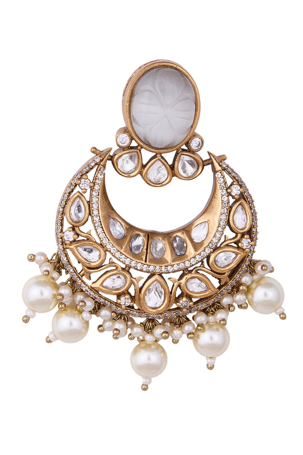 Gold & White Chandbali Earrings 